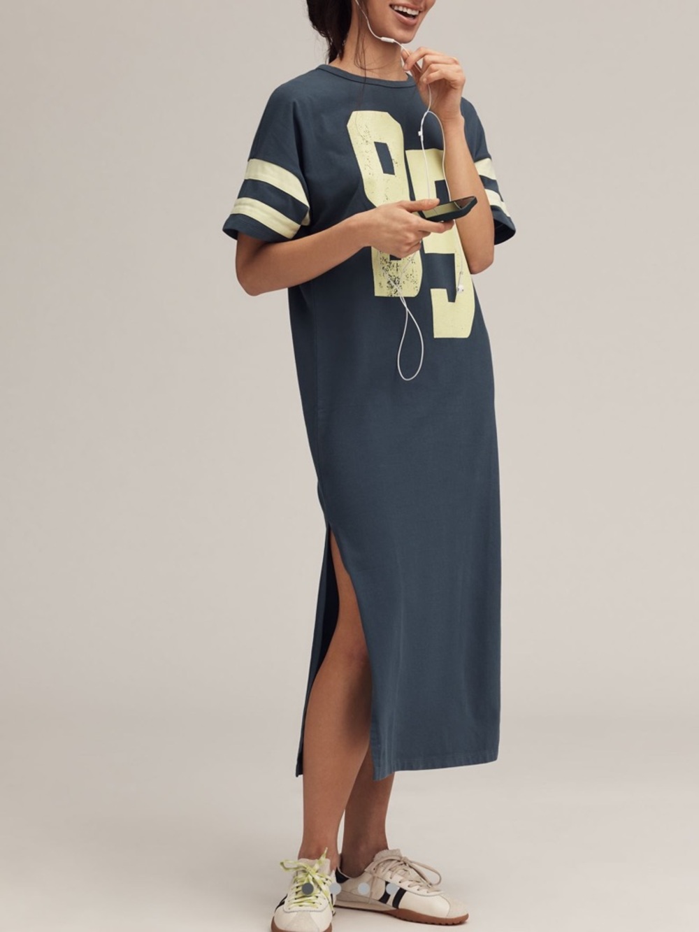 Anthropologie Daily Practice Graphic T-Shirt MIDI Dress in Dark Blue